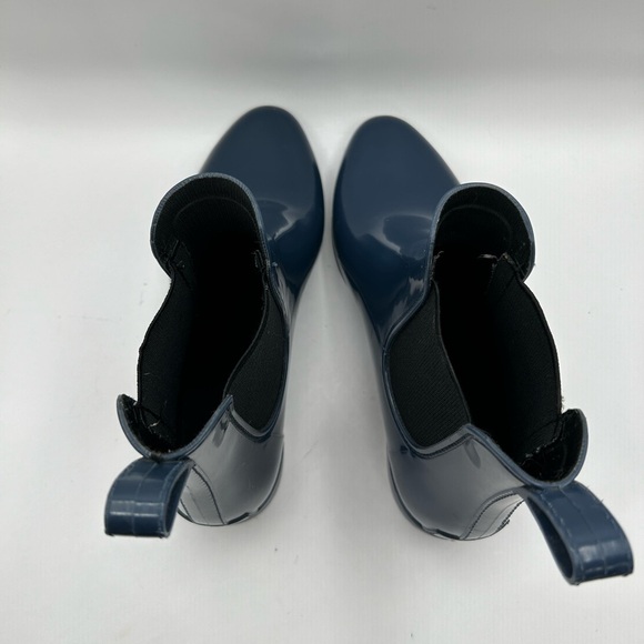 J Crew Rain Boots Chelsea Navy Blue Solid Pull On Rubber Ankle Heeled Waterproof - Picture 5 of 6